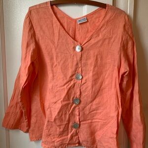 Habitat Linen Salmon Button Down V-neck Shirt L